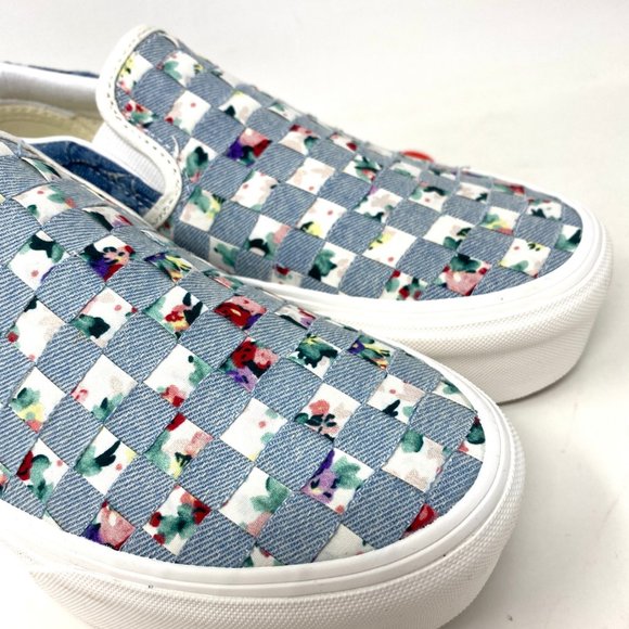 VANS Classic Slip On Shoes Women's Woven Denim Platform Canvas Blue VN0A7Q5RB12 - Picture 6 of 8